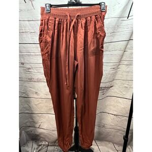 Rewash Womens XL Rust Terracotta Smocked Waist Rayon Jogger Pants Drawstring